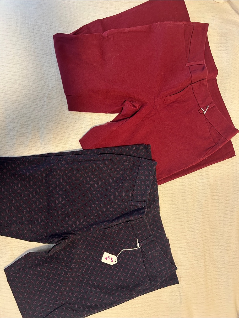 Faded Glory Women's Pants Duo in Burgundy and Navy Print